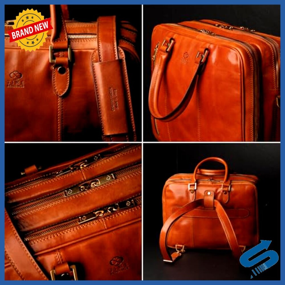 Full Grain Leather Laptop Briefcase Backpack Convertible 15" Messenger Bag - Picture 5 of 7